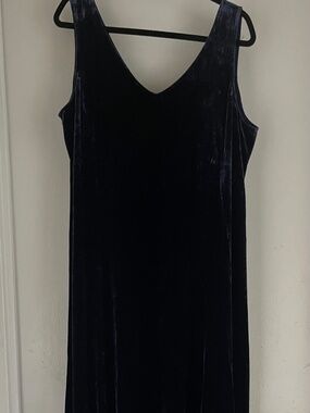 Eileen Fisher maxi hi low/ fit n flare purple stretch silk velvet dress XL